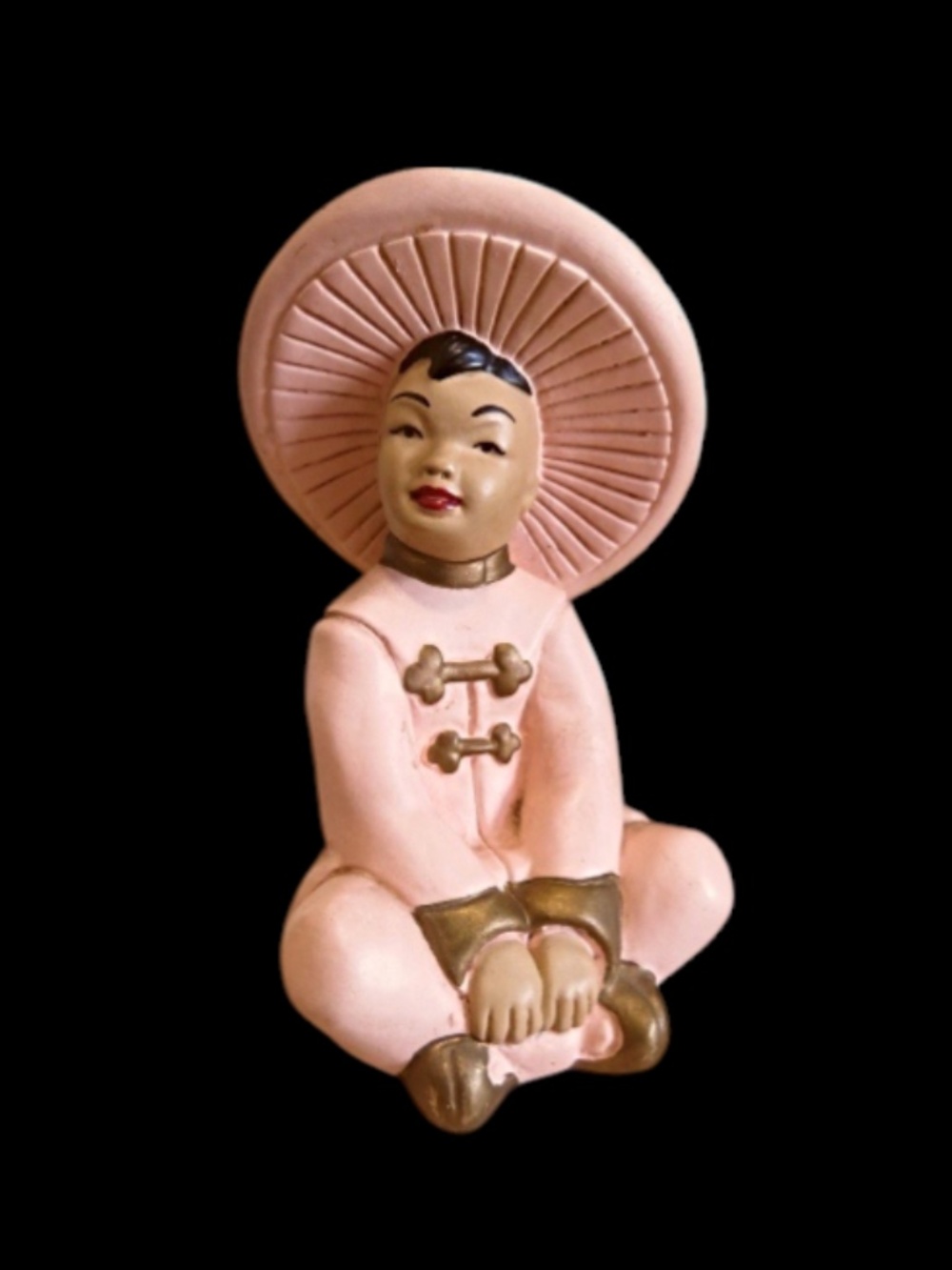 2 MID CENTURY Asian Oriental Chalkware Figurines, Light Pink, 1950s Decor - Picture 2 of 5